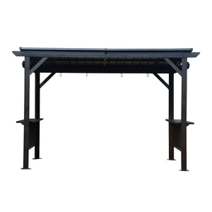 6.5x12FT Hardtop Grill Gazebo with Side Shelves and Steel Roof