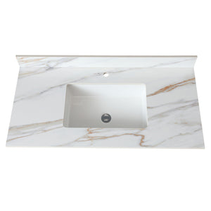 Elegant Vanity Top With Undermount Sink And Backsplash, Sintered Stone