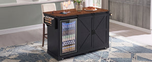 K&K 72" Farmhouse Kitchen Island with Fridge Storage Space & Power Outlet