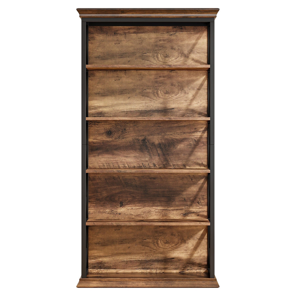 6 Tier Industrial Brown Bookshelf With X Pattern Design - Rustic Brown