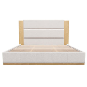 Modern Upholstered Platform Bed With Extended Headboard