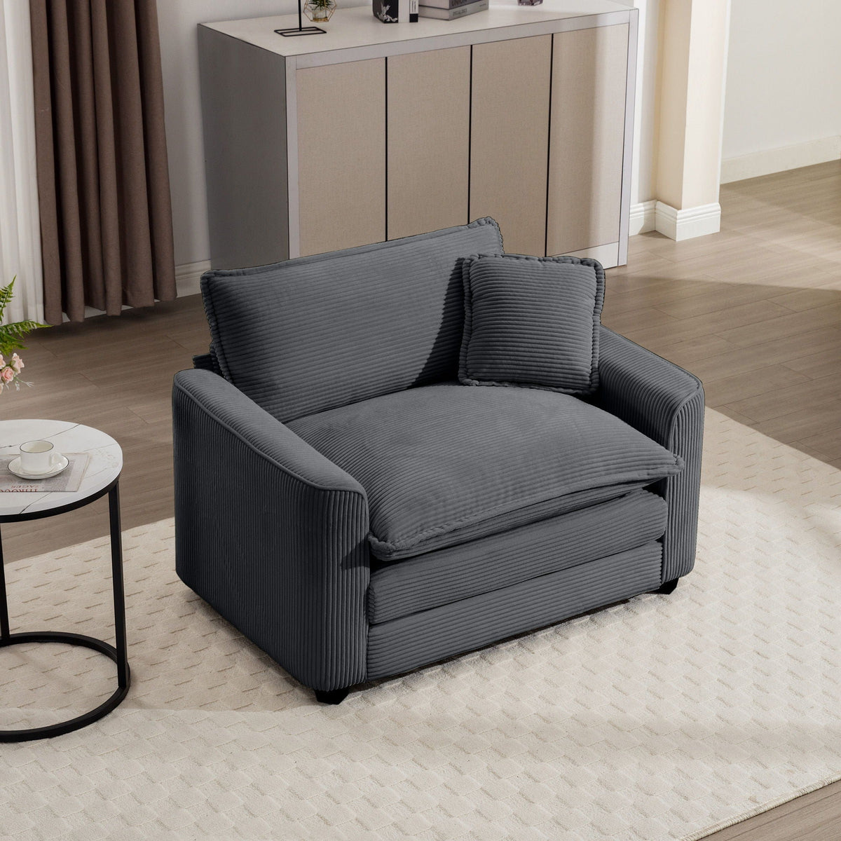 Modern Classic Fabric Single Chair Deep Seat Sofa With Pillow