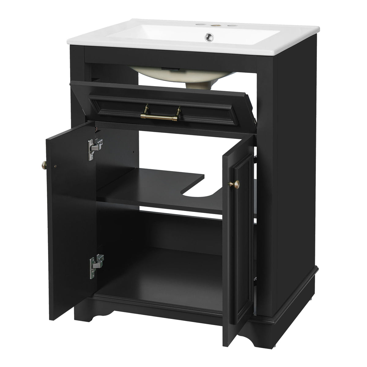 Bathroom Vanity with Integrated Sink and Storage Cabinet - Dark Green, Black, White