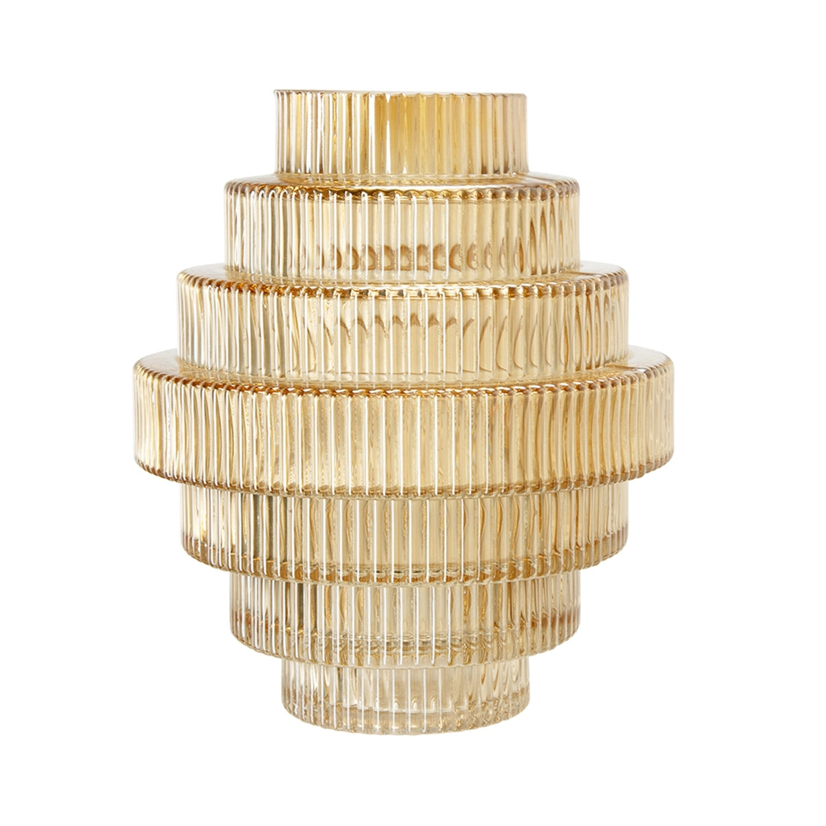 Tiered Geometric Amber Luster Glass Vase Set of 2 - Clear Amber