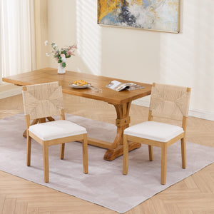 Mid-Century Modern Rope Rattan Dining Chairs Set of 2