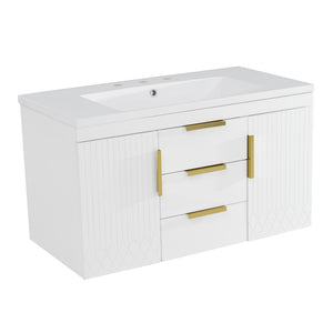 Wall Mounted Bathroom Vanity with Resin Sink - Black or White
