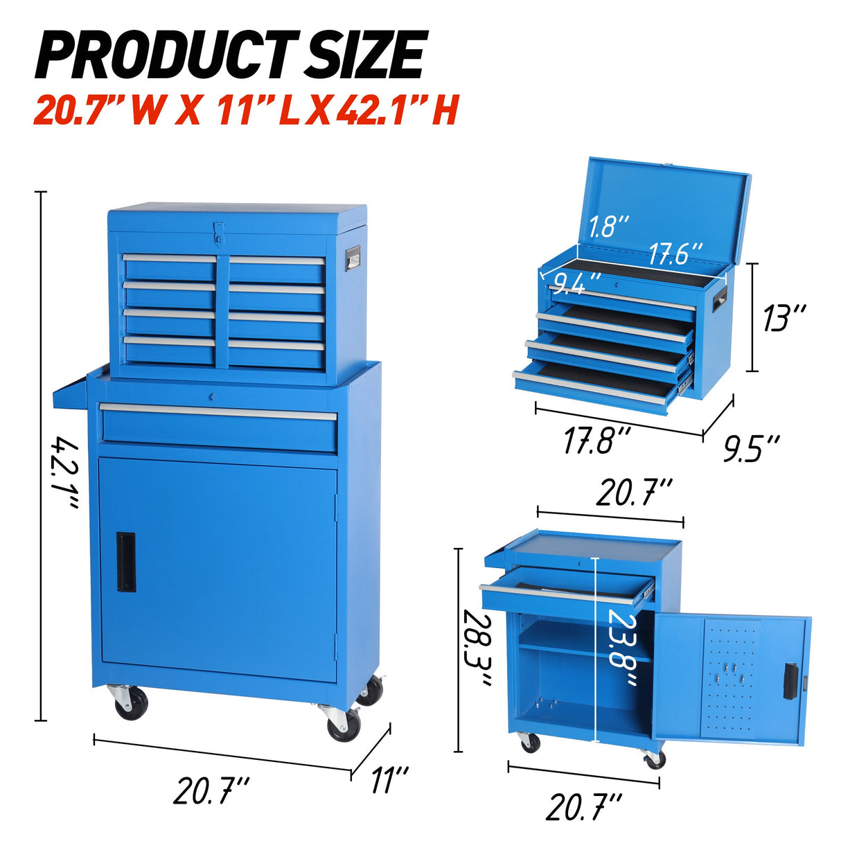 5-Drawer Rolling Tool Storage Cabinet with Detachable Top Toolbox