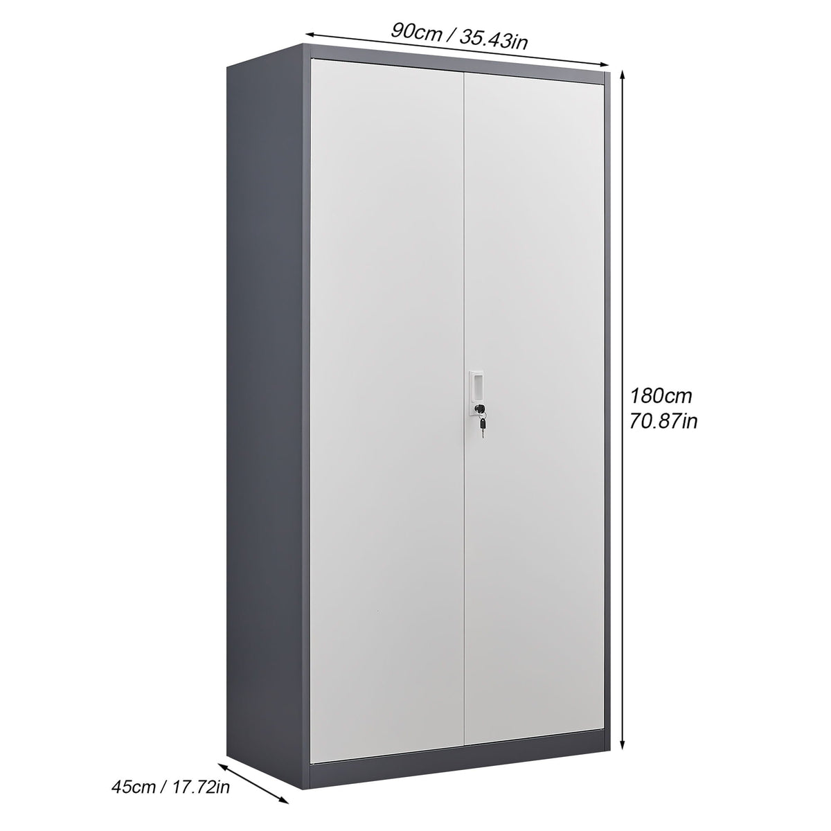 Wardrobe With Hanging Rod And Compartments, Lockable Closet With Locks & Keys For Bedroom - Gray