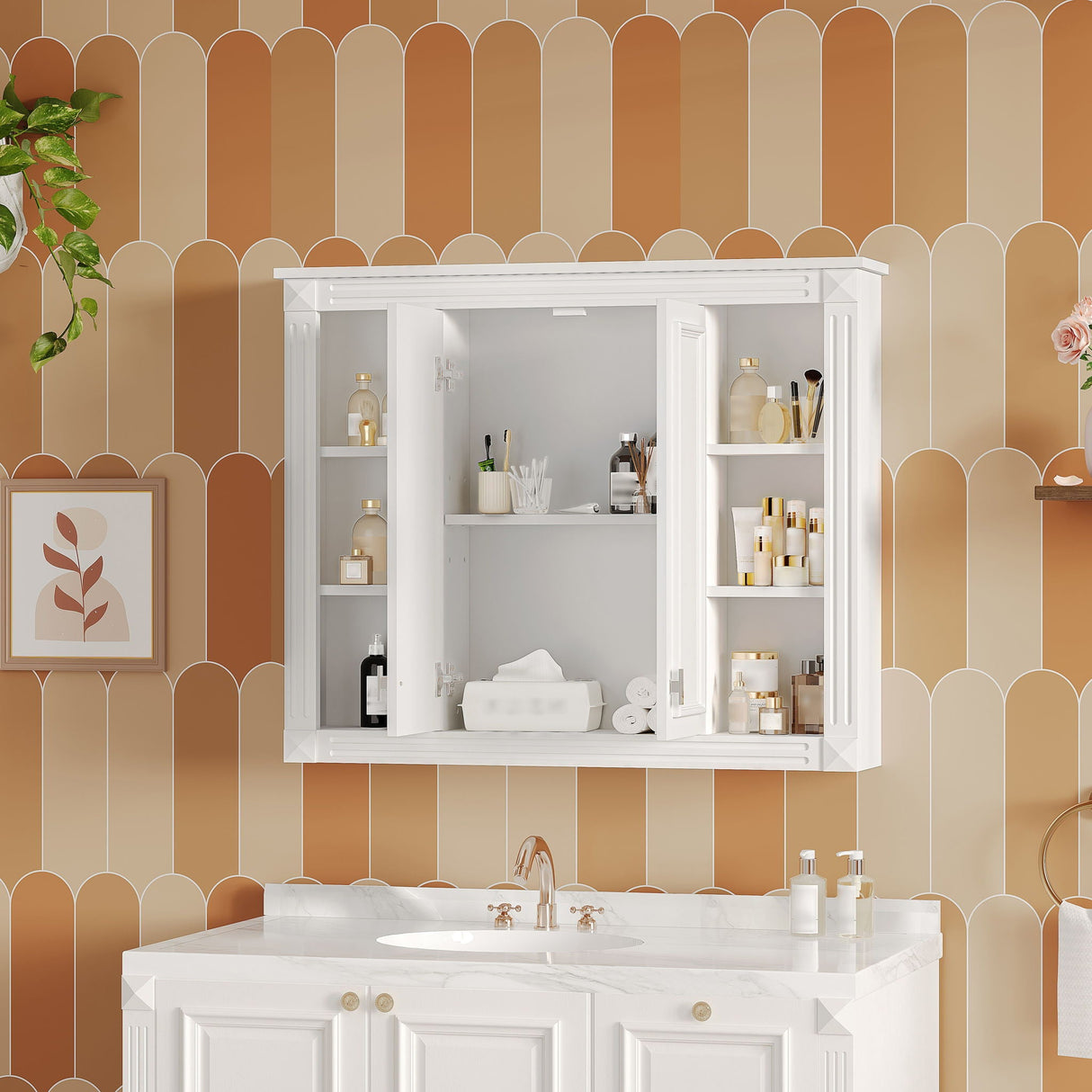Wall-Mounted Medicine Cabinet With Adjustable Shelf, Soft-Closing Hinges - White