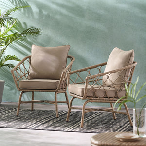 Bruce - Outdoor Club Chair Set With Water Resistant Cushions Rattan And Iron - Brown