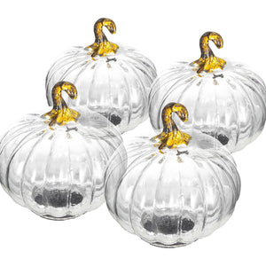 Set of 4 Clear Glass Pumpkin Decor