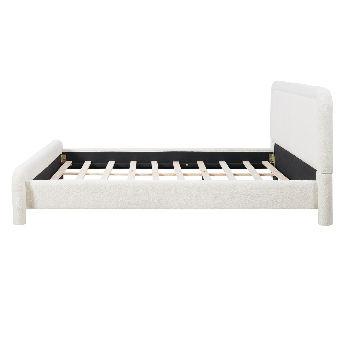 King Size Upholstered Platform Bed Frame with Curved Headboard