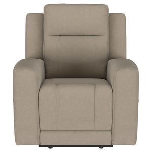 Slater - 3 Piece Upholstered Reclining Sofa Set And Built In Storage - Taupe