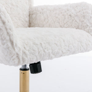 Office Chair, Artificial Rabbit Hair Home Office Chair With Metal Base, Adjustable Desk Chair Swivel Office Chair, Vanity Chair