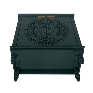 Hollow Carved 2 Door Accent Cabinet With Adjustable Shelf, Sideboard Buffet For Entryway, Living Room Or Bedroom - Blackish Green