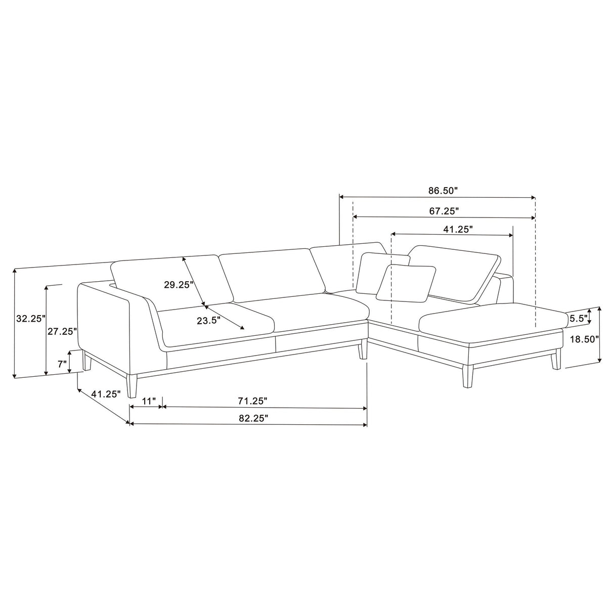 Harlan - L-Shape Upholstered Sectional With Pillows - Gray