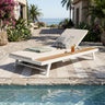 White Iron + Teak Finish Outdoor Chaise Lounge Set