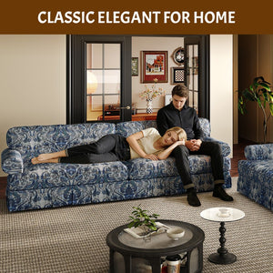 Luxuriously Comfortable Cloud Couch Sofa With Elegant Rolled Arms & Pleated Skirt Design