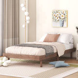 Modern design twin size floating platform bed frame for walnut color