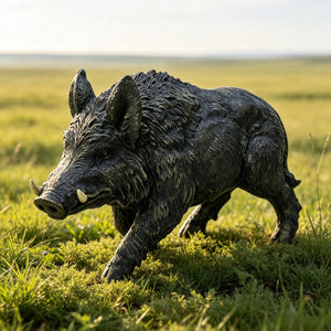 Simulated Wild Boar Resin Garden Statue with Weatherproof Resin - Brown