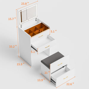 3 in 1 Vanity Desk with Open Top Mirror