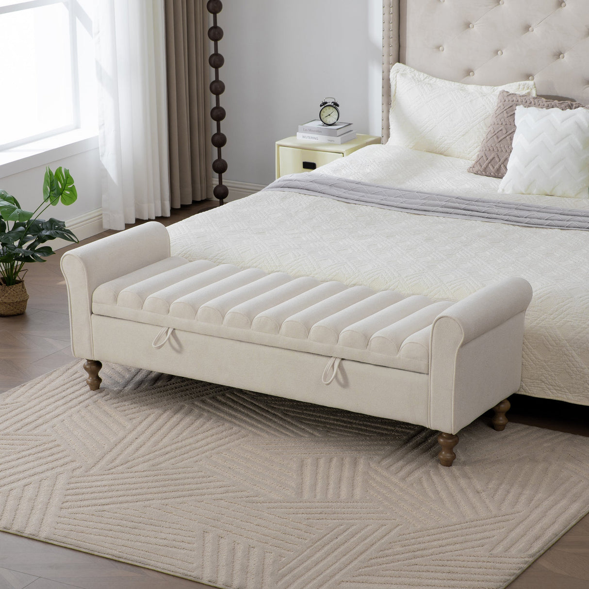 65.55' Wide Modern Upholstered Storage Bench with Rolled Armrest