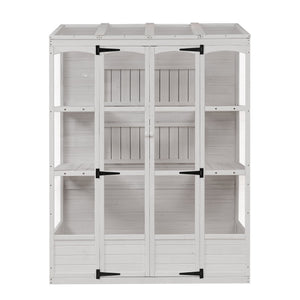 TOPMAX 78-inch Wooden Walk-in Greenhouse with 4 Skylights and Folding Shelves