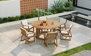 TREXM Patio Dining Table Set for 6, Round Dining Table with Cushions