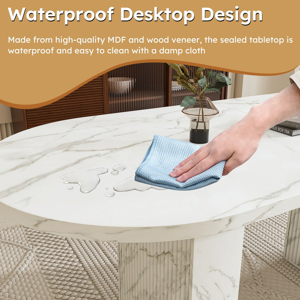 Oval Dining Table With Wood Strip Base