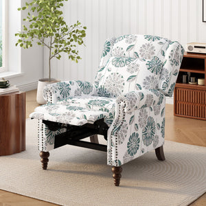 Push Back Recliner Chair Upholstered With Classic Wing Back And Solid Gourd-Shaped Legs