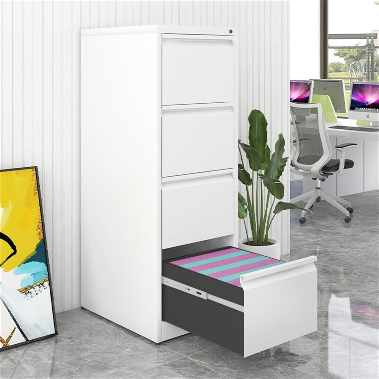 Durable Metal 3 Drawer File Cabinet With Lock For Office Storage