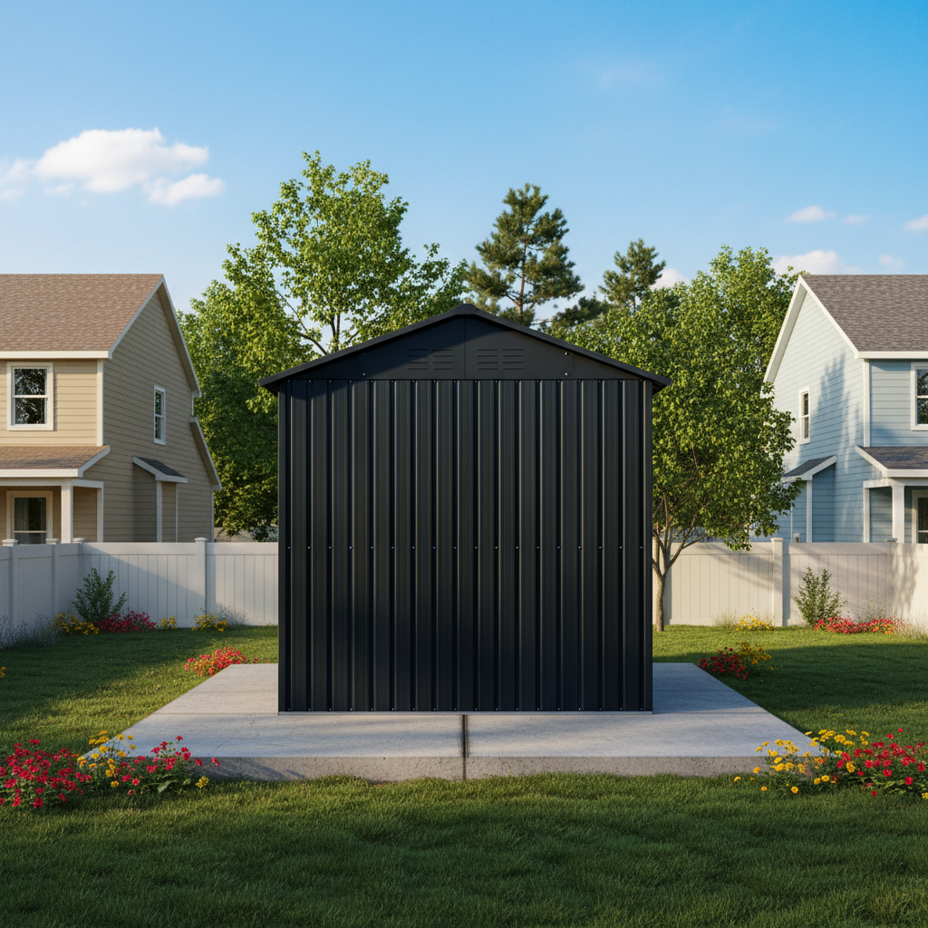 8x6FT Galvanized Steel Outdoor Storage Shed with Sliding Door