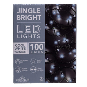 Jingle Bright 100 LED Light Set - Cool White Twinkle - Green Wire