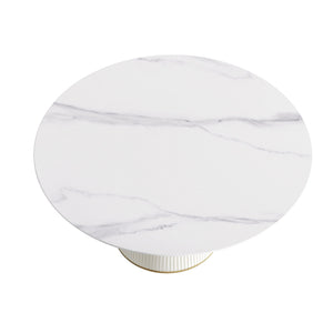 Modern Artificial Stone Round Plywood Base Dining Table, Can Accommodate 8 People, (Not Including Chairs) - White / Beige