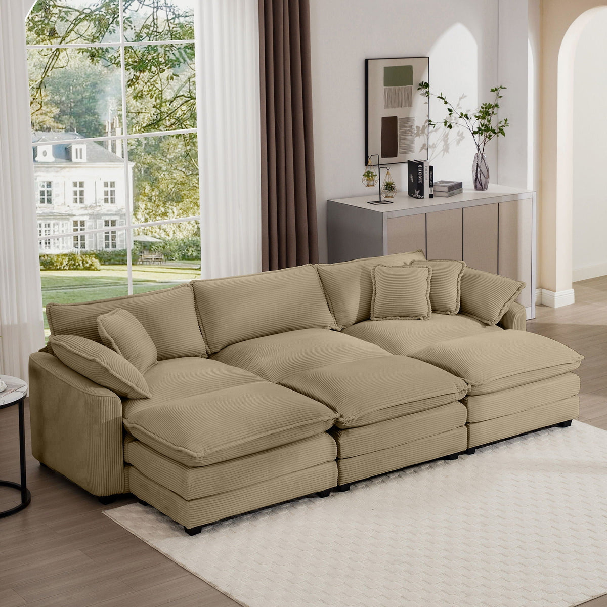 Modern Modular Cushion Sofa Set with Ottoman - Fabric, Multiple Colors