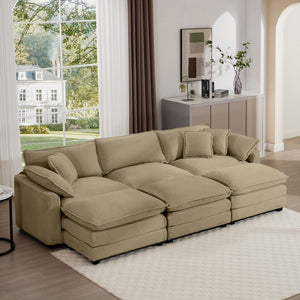 Modern Modular Cushion Sofa Set with Ottoman - Fabric, Multiple Colors