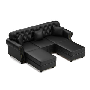 Upholstered Sofa With Nailhead Trim, Rolled Armrests With Ottoman