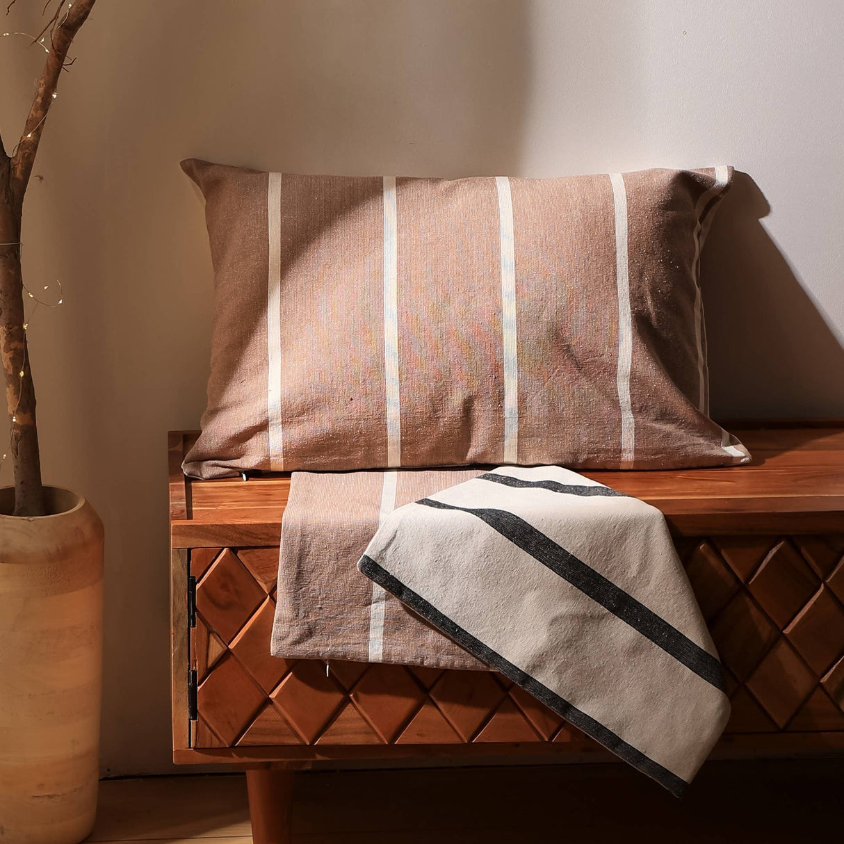Handcrafted Double-Sided Striped Pillow with Filler