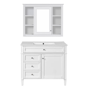 Bathroom Vanity with Mirror Cabinet, Single Sink with 2 Soft Closing Doors and 4 Drawers