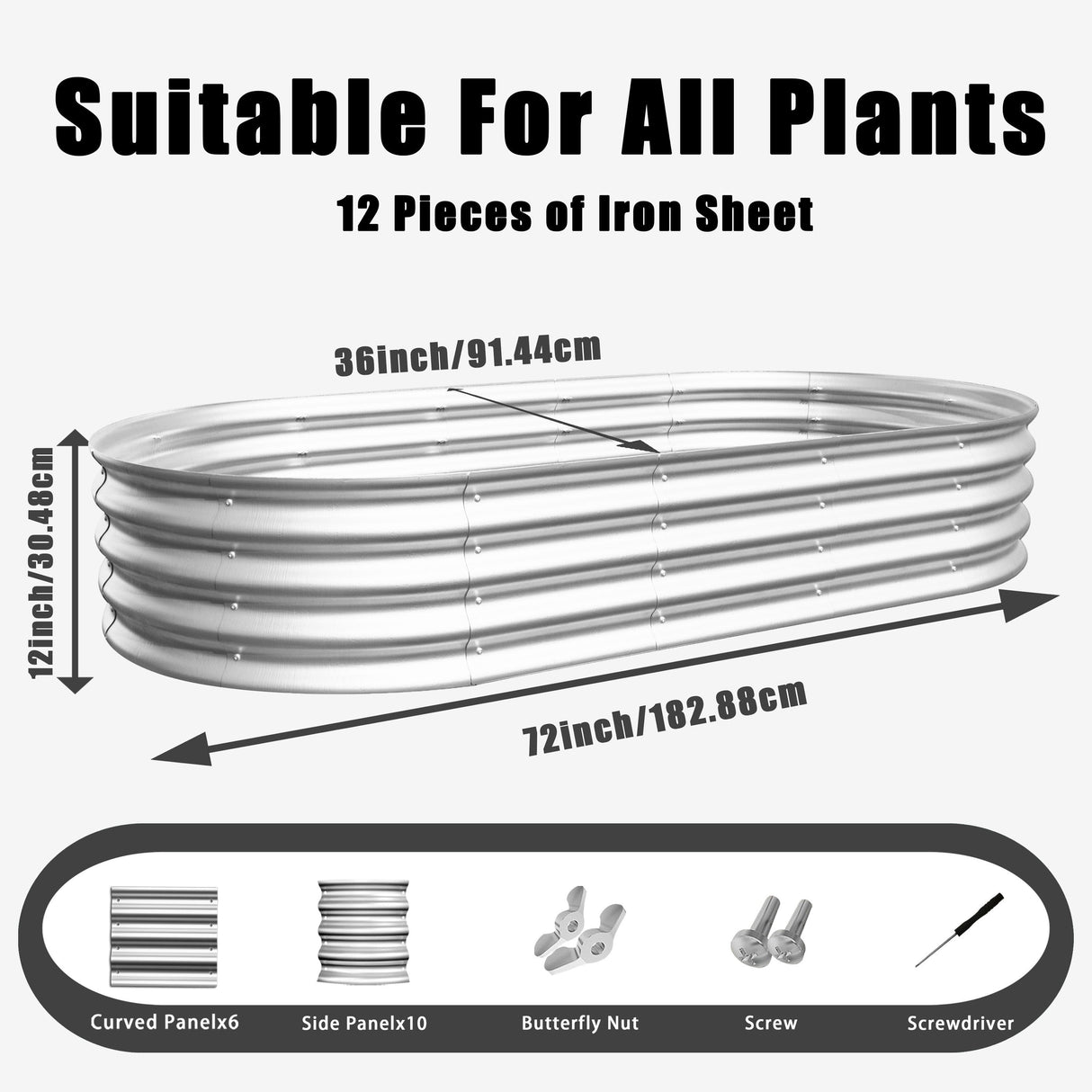 Heavy Duty Galvanized Raised Garden Bed Kit 6x3x1ft Silver