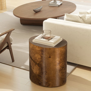Nebula 20' Accent Oval Pillar Side Table, Medium Brown Walnut Burl Wood