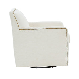 Cream Swivel Accent Chair with Antique Brass Nailhead Trim