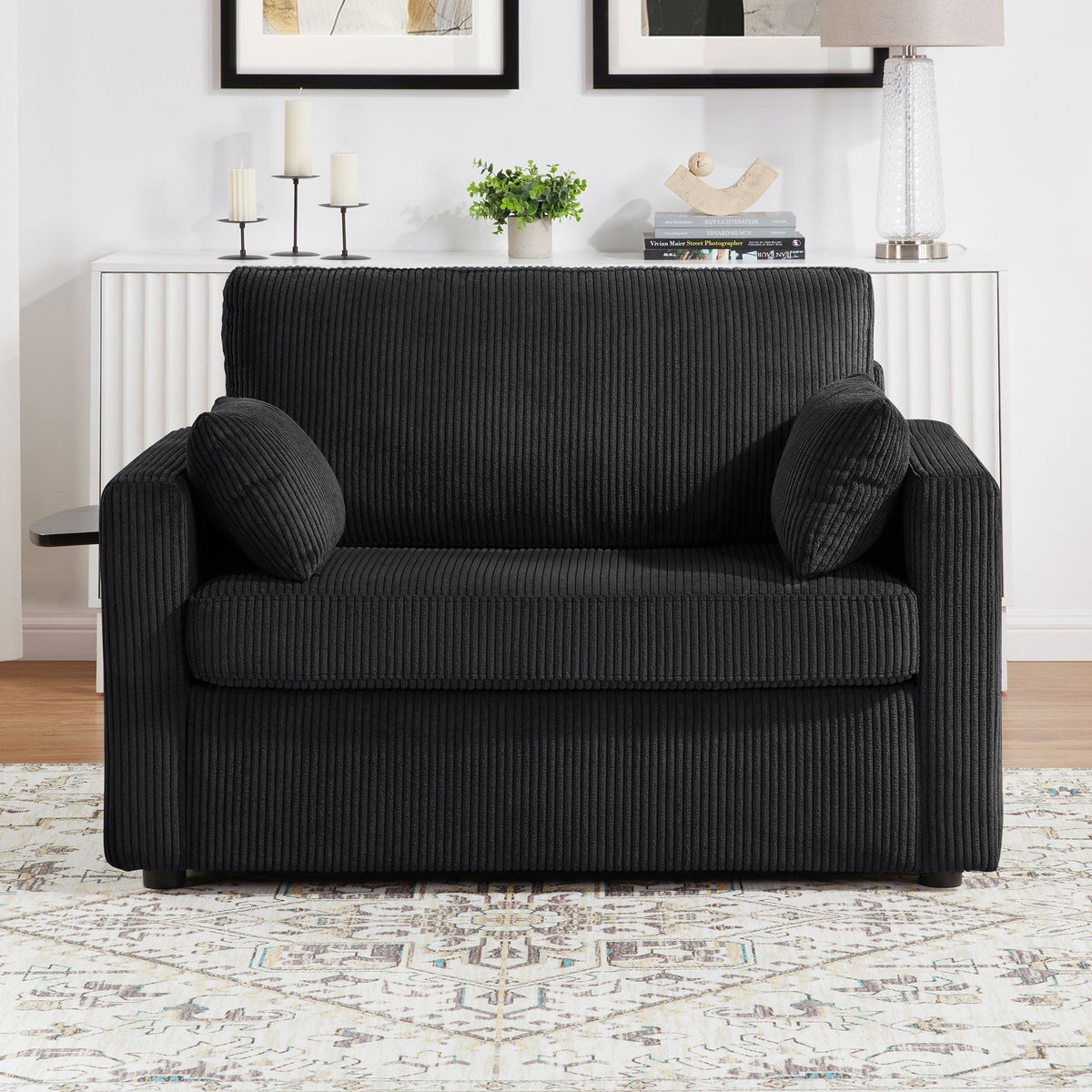 Sleeper Sofa With Foldable Mattress, USB Ports, Side Table & Storage Pocket