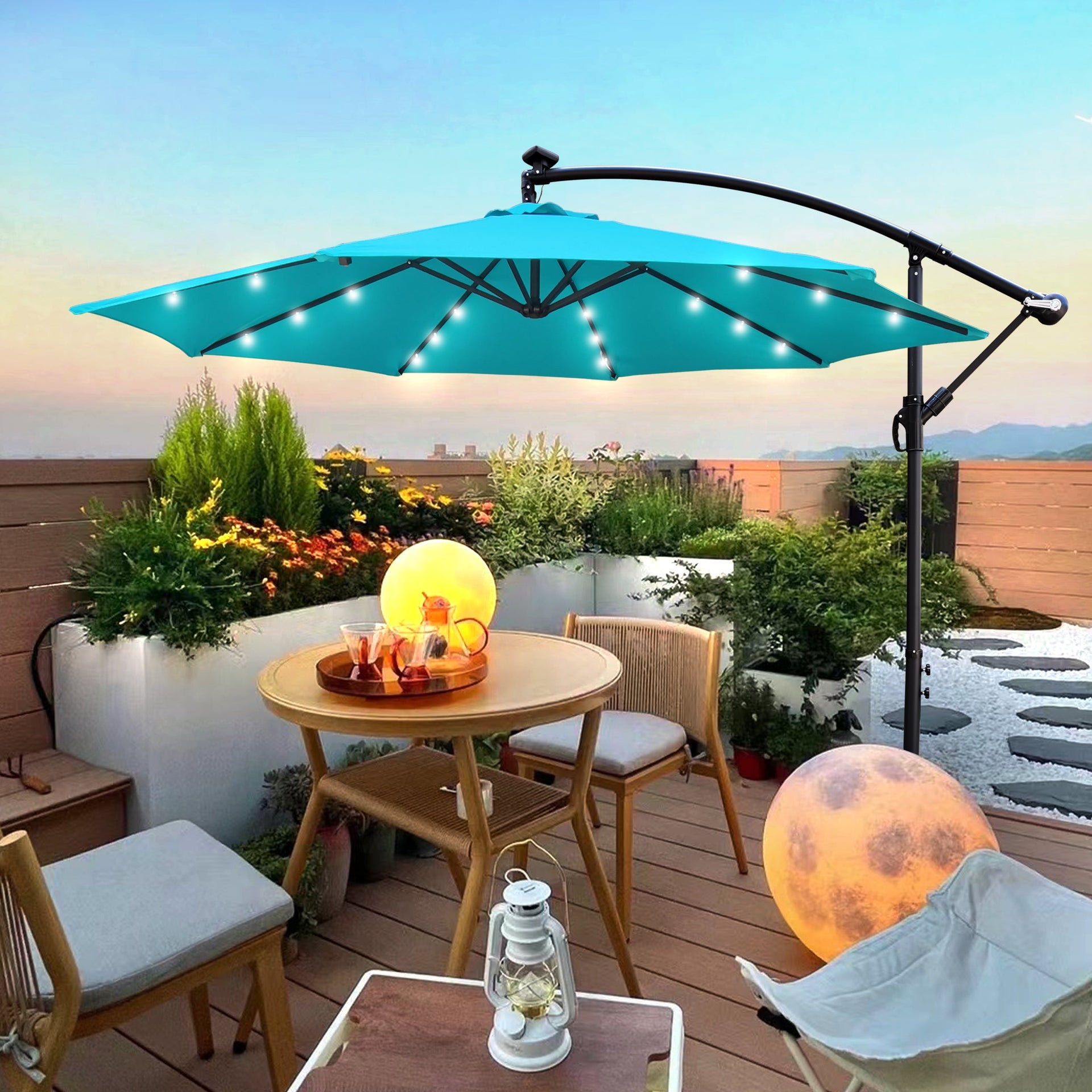 10 ft Outdoor Patio Umbrella Solar Powered LED Lighted Sun Shade – Tuesday  Morning