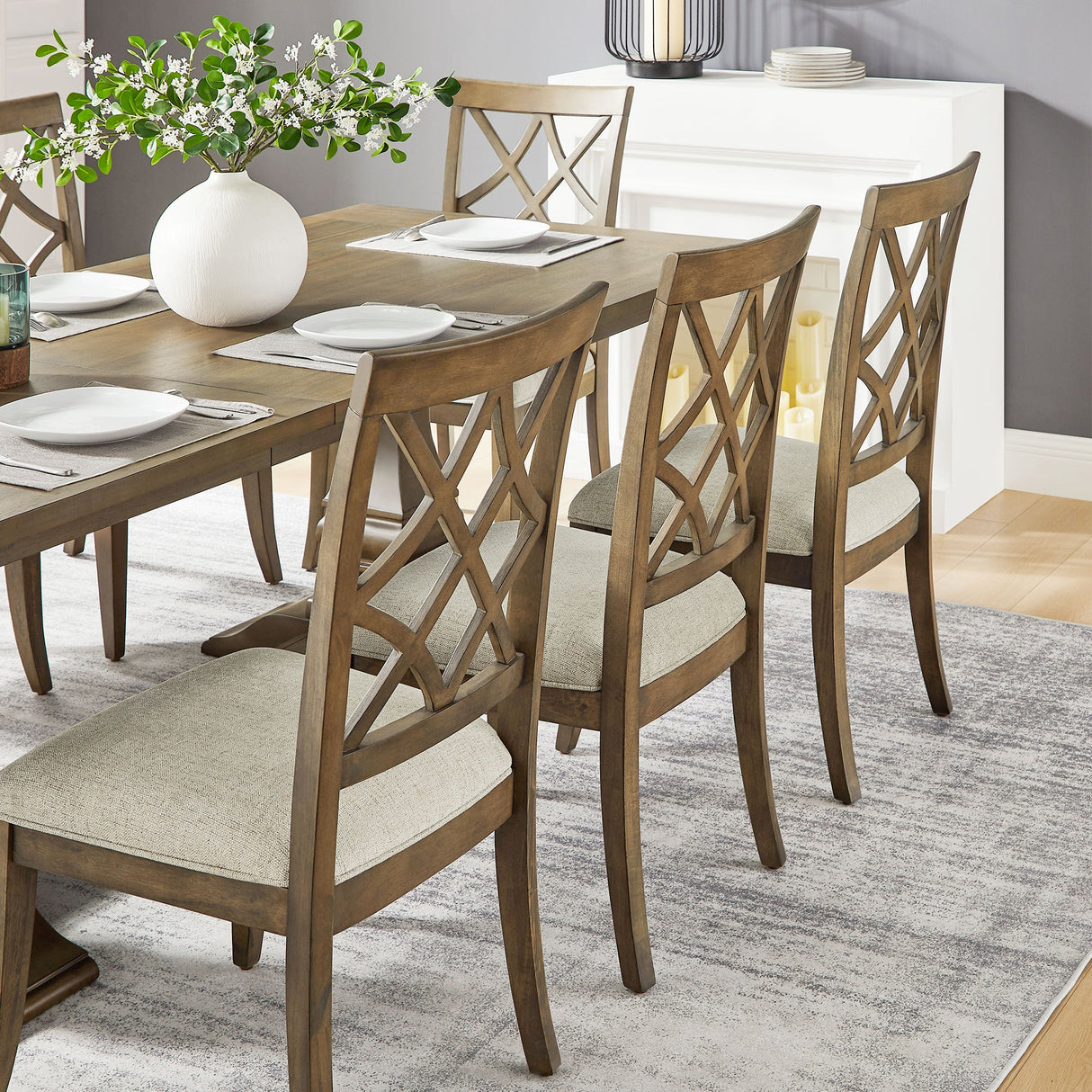 Wooden Lattice-Back Dining Chairs, Set of 2