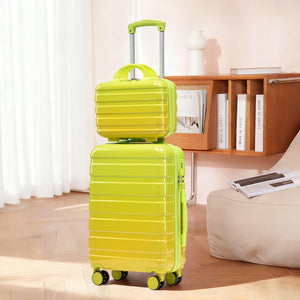 2-Piece Polycarbonate Spinner Wheel Luggage Set with Lock - Green & Yellow