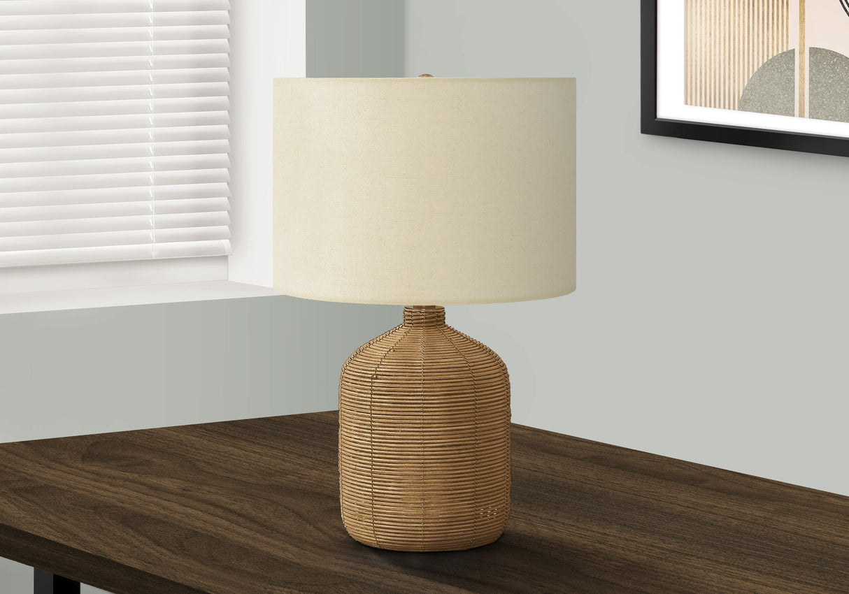 Captions 23" Table Lamp with Rattan Base and Linen Drum Shade
