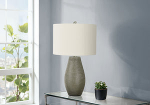 Lighting, 24'h, Table Lamp, Grey Resin, Ivory / Cream Shade, Contemporary