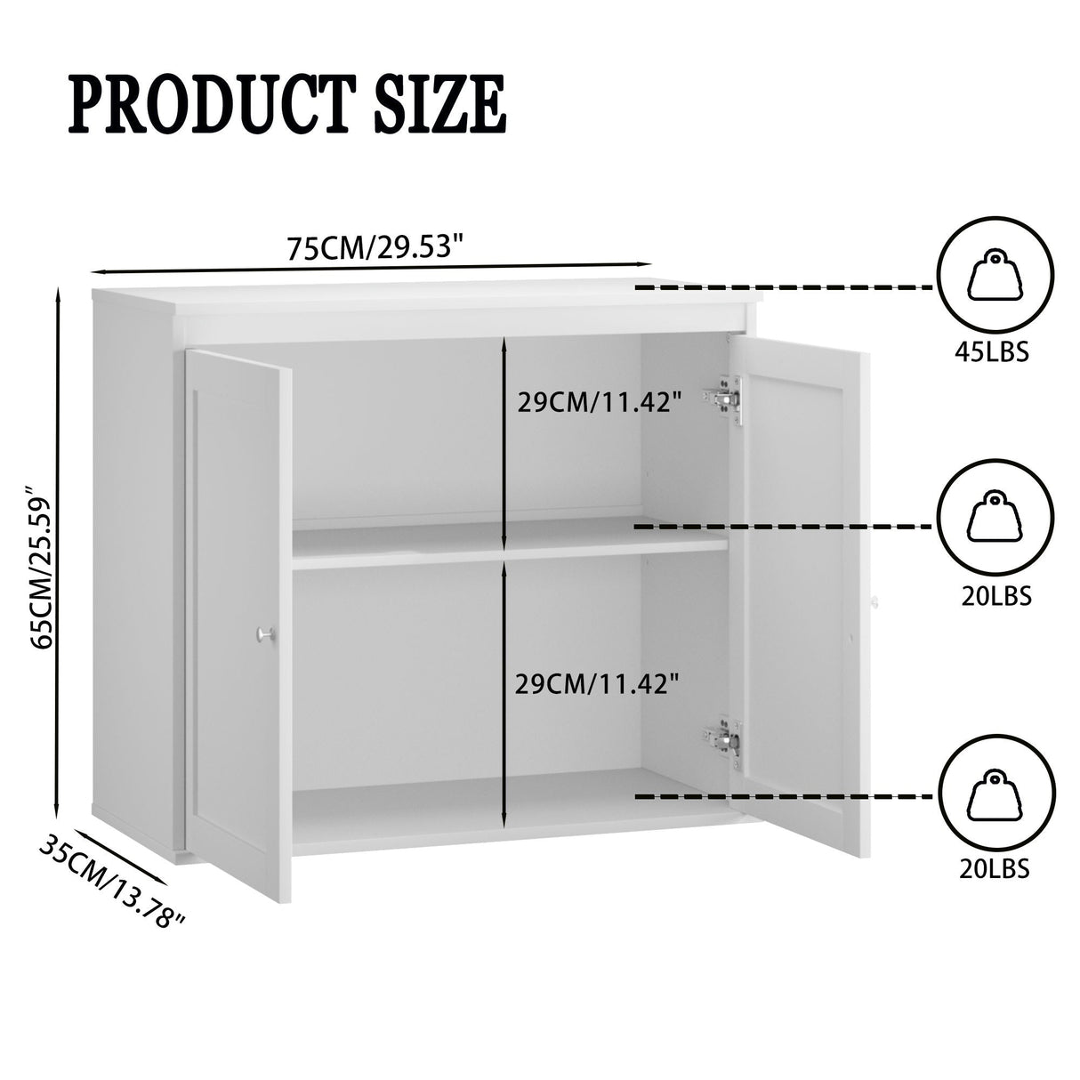 Kitchen Storage Cabinet with Double Doors and Adjustable Shelves - White