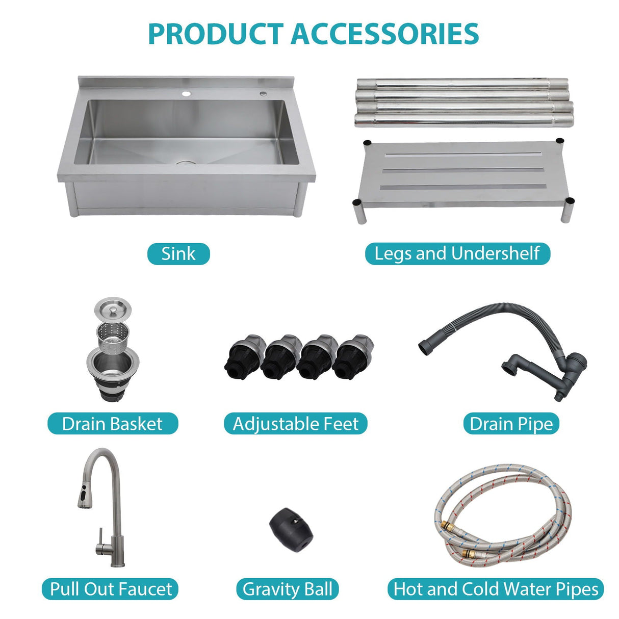 Stainless Steel Freestanding Utility Sink With Pull Out Faucet, Large Single Bowl - Brushed Nickel